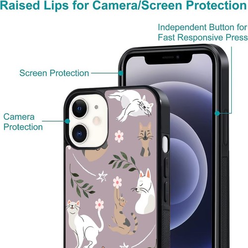 For iPhone SE XS XR Max 5 6 7 8 Plus kitten cat silhouette Pattern Hybrid Covers - Picture 13 of 25