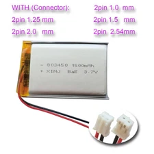 3.7V 1500mAh 5.55Wh Rechargeable Li-Polymer Li Lipo Battery 803450 JST 2pin Plug