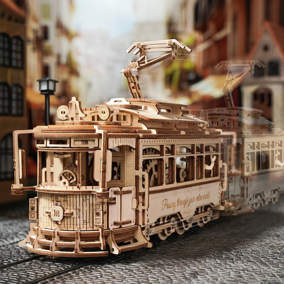 Rompecabezas de madera ROKR 3D adultos hágalo usted mismo mecánico clásico ciudad tranvía coche juguete de regalo de Navidad Foto 4 de 4
