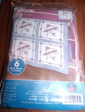 6 Stamped Quilt Blocks PRETTY PARASOL 15" Design on 18" Blocks Janlynn