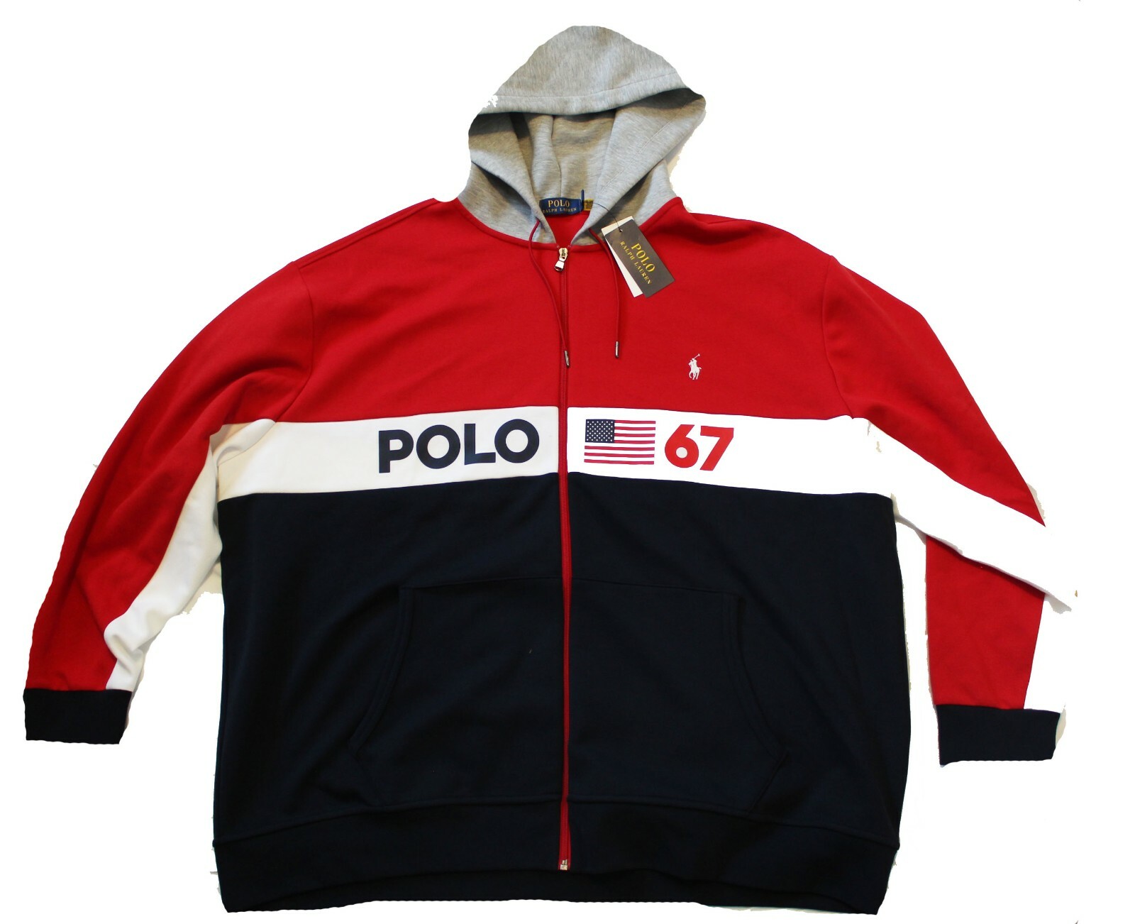 Polo Ralph Lauren full zip color block bandiera pony logo cappuccio stadio pista giacca