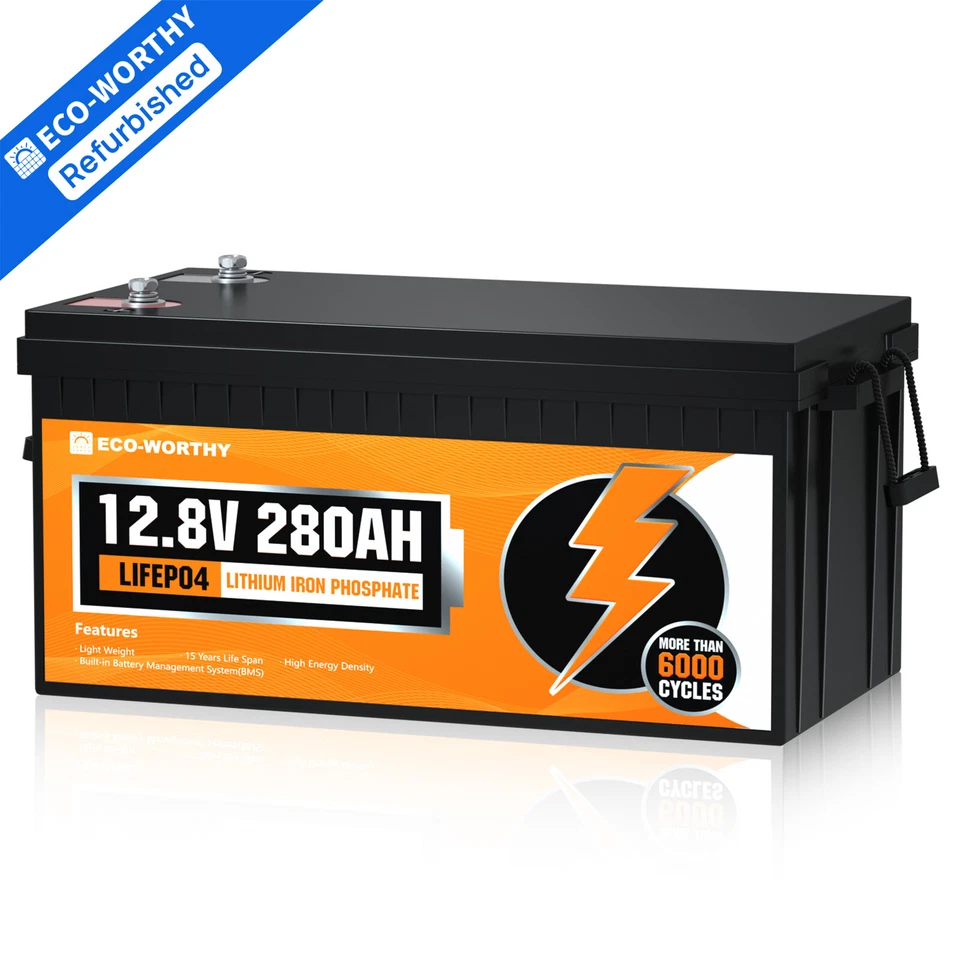 ECO-WORTHY 12V 280Ah LiFePO4 Lithium Battery 6000+ Cycle Certified Refurbished
