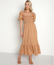 Faithfull The Brand Bloom Cutout Smocked Midi Dress Size 10 Beige NWT MSRP $229