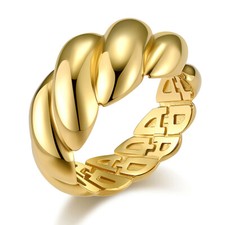 Women Croissant Braided Twisted Chunky Dome Ring Stacking Band Statement Wedding