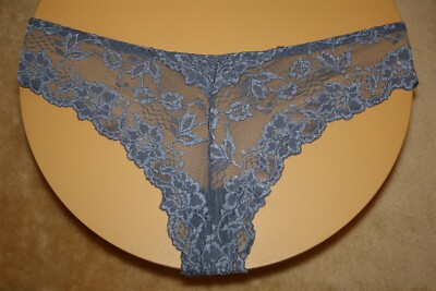 Medium Gray Thong G-String with Slightly Shiny Floral Lace All Over - 16