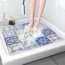 24x24 Inch Non-Slip Square Shower Mat w/ Drainage Holes for Shower Tub Bathroom
