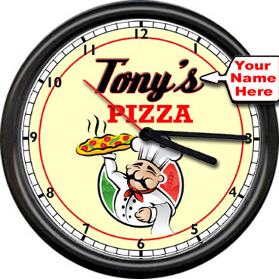 Personalized Your Name Kitchen Pizza Restaurant Italian Chef Sign Wall Clock