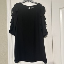 Vince Camuto Womens Dress Sz 8 Black Ruffle SleeveChiffon Lined Shift