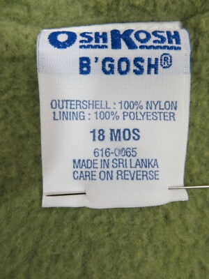 OshKosh B'Gosh Boy Size 18 Months Vest Dark Green Zipper Closure