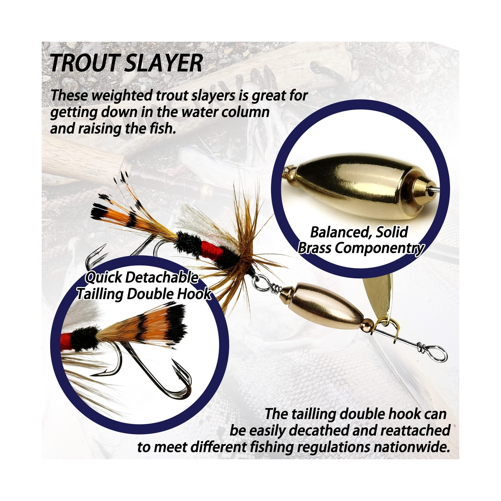 Trout Lures Trout Spinners, Rooster Baits Tail Trout Fishing Lures with Brass... - Image 3