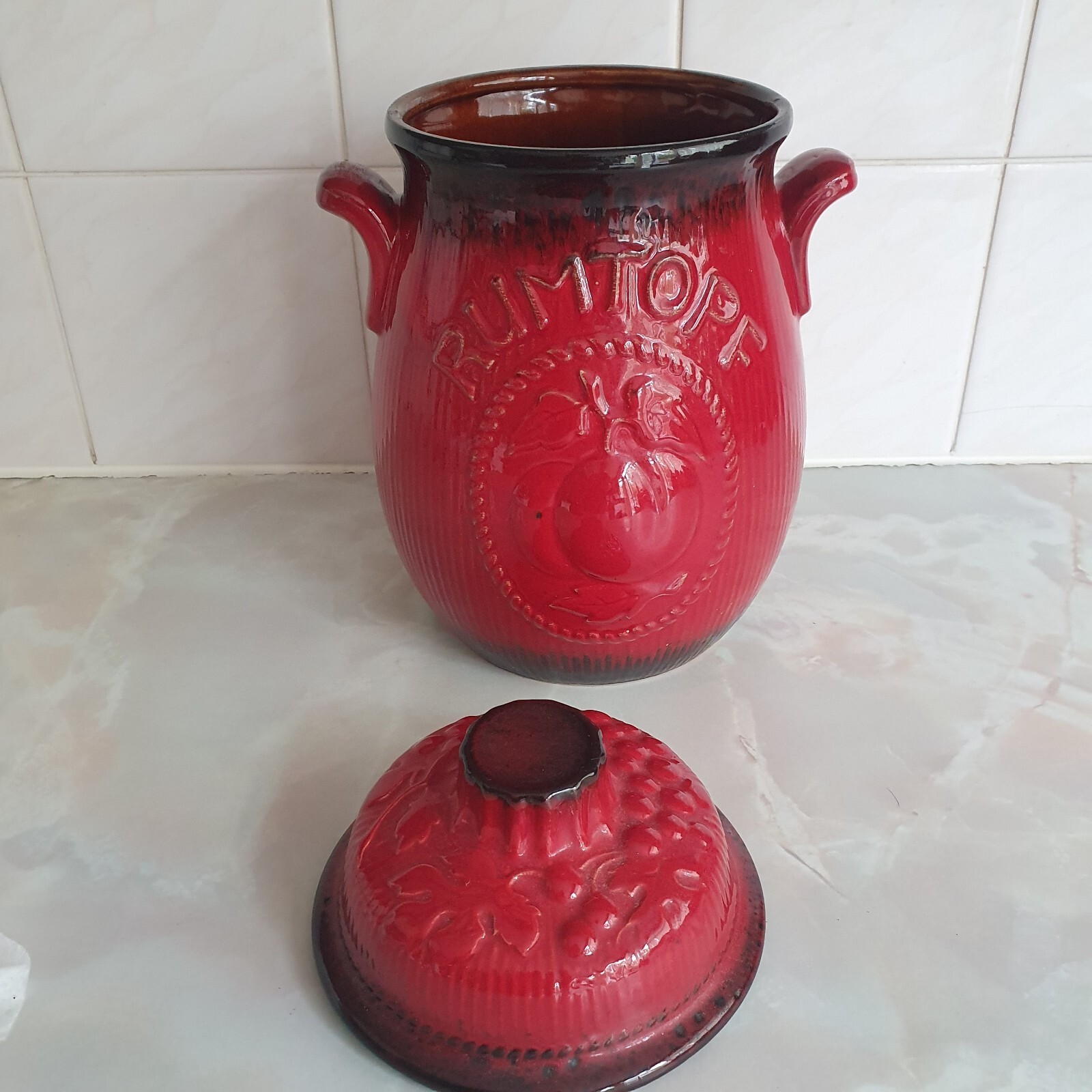 Vintage Original Red Rumtopf Pot Jar West Germany 80128 Fruit