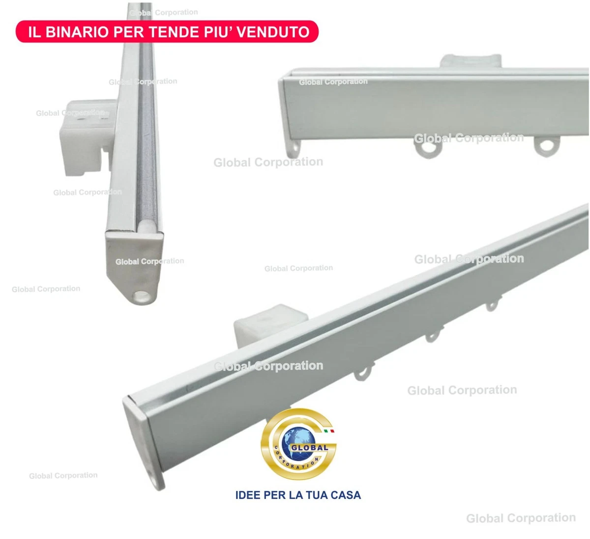 InCasa Bastone Doppio per Tende 20 mm, L. 240 cm. in Ottone Lucido