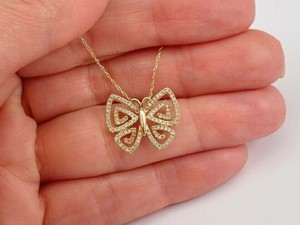 Authentic 2Ct Round Lab-Created Moissanite14k Yellow Gold Plated Vintage Butterfly Pendant