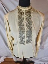 Vtge 50's Mel Hahn & Gilbert High Neck Victorian Style Lace Cream Blouse Size 34
