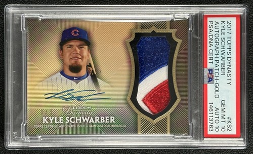 KYLE SCHWARBER PSA 10 2017 TOPPS DYNASTY GAME-USED PATCH AUTO GOLD 3/5 POP 1