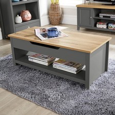 Coffee Table Lift Up Dark Grey Oak Occasional Reception Storage Shelf Avon