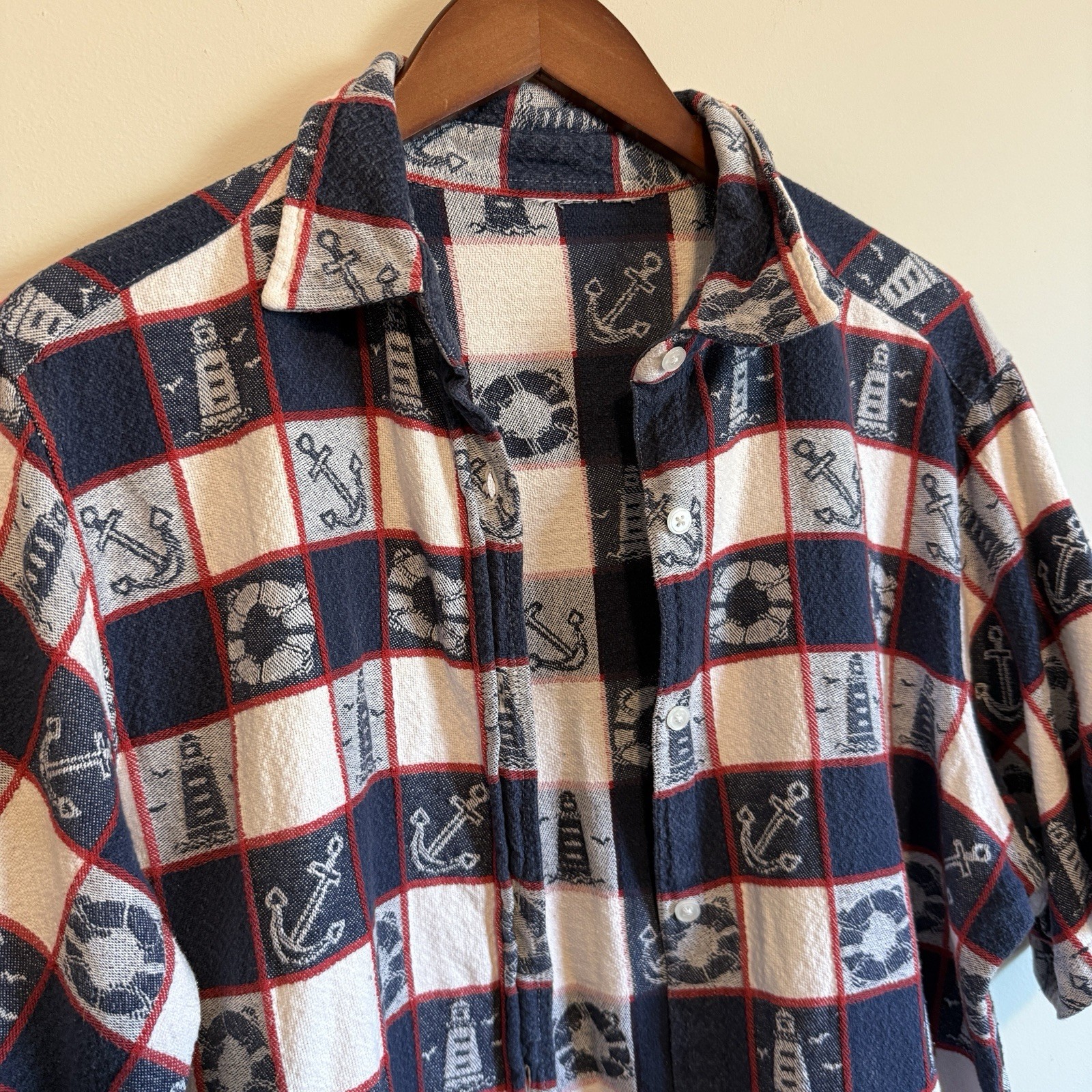VTG Nautical Pattern Button Down SIZE M COTTON SH… - image 2