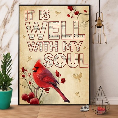 Cardinal It Is Well With My Soul Satin Poster, Canvas Wall Art Decor