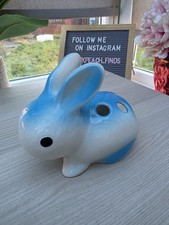 Vintage Mid Century Ceramic Rabbit Toothbrush Holder Blue Kitsch Bathroom Decor