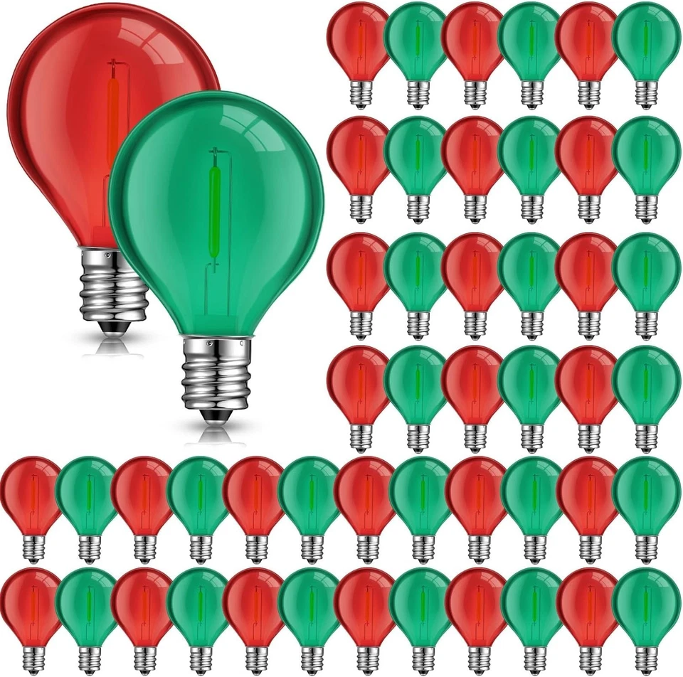 100 Pcs G40 LED Globe Bulbs - Shatterproof 1W Red & Green Lights for Decoration - Image 3 of 4