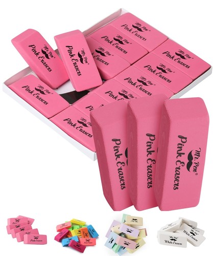 Bulk Latex Free Pink Pencil Erasers Block Eraser Set 12 Pack Large Bulk Erasers