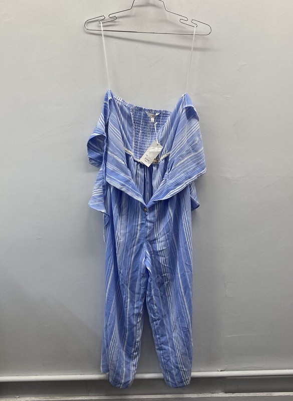 Candie's Women's Blue Striped Button Front Jumpsuit NWT Sz S