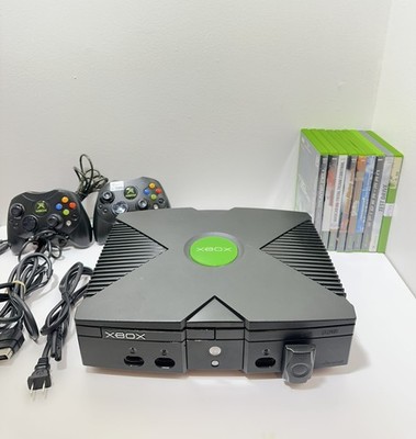 Original Microsoft Xbox Console Bundle 2 Controllers 9 Games Tested Working OEM