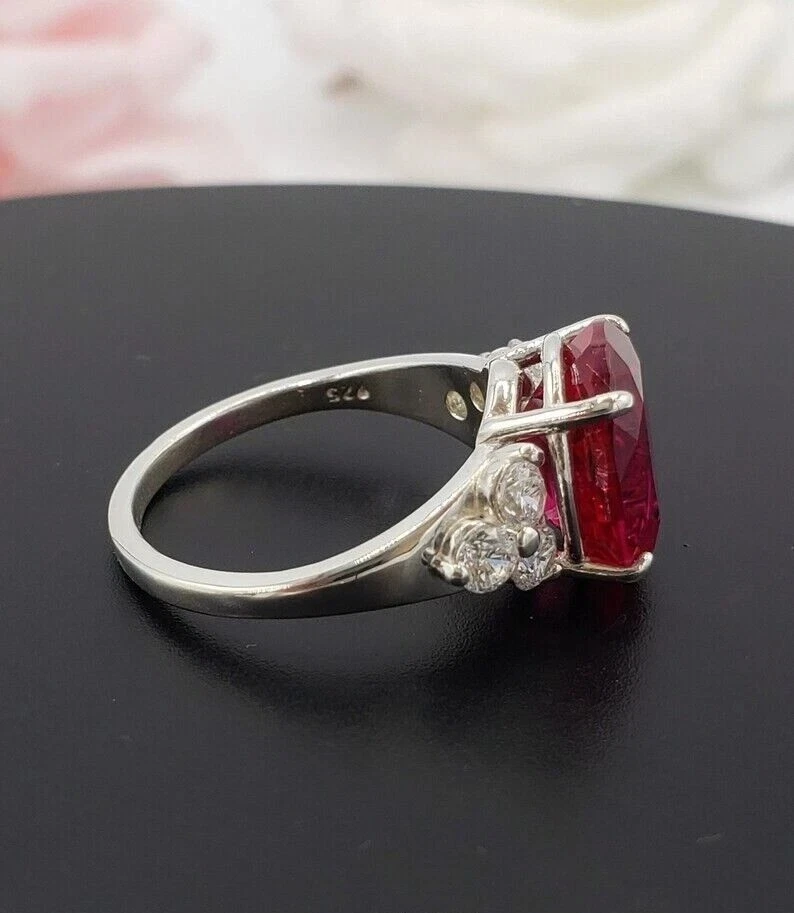 5.42Ct Oval Cut Certified Natural Ruby Diamond Engagement Ring 18K White Gold - Image 2 of 4