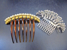 Ornate Hair Combs Lot of 2-Pearls and Rhinestone Beauties