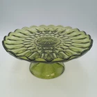 Avocado Green Anchor Hocking Fairfield Pedestal Cake Plate 10” 1970s MCM Vintage