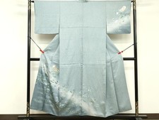 Japanese Kimono Embroidery Flowing Water Flower Haze Dyed Gold Pure Silk