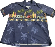 Winnie Fashion Hawaiian Shirt Blue 2XL Classic Woodie Wagon Surf Board Palm Tree
