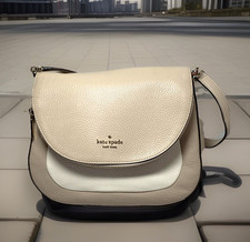 Kate Spade New York Leila Mini Flap Crossbody Purse Pebbled Leather Beige White
