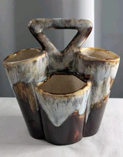 MCM Byron Molds Vase Planter Drip Glazed Ceramic Splatter Ware 4 Sides Handle