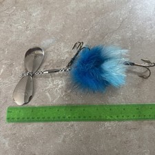 10” Big Tooth Mag 8 Silver blades Blue Marabou Bucktail Spinner Musky Lure
