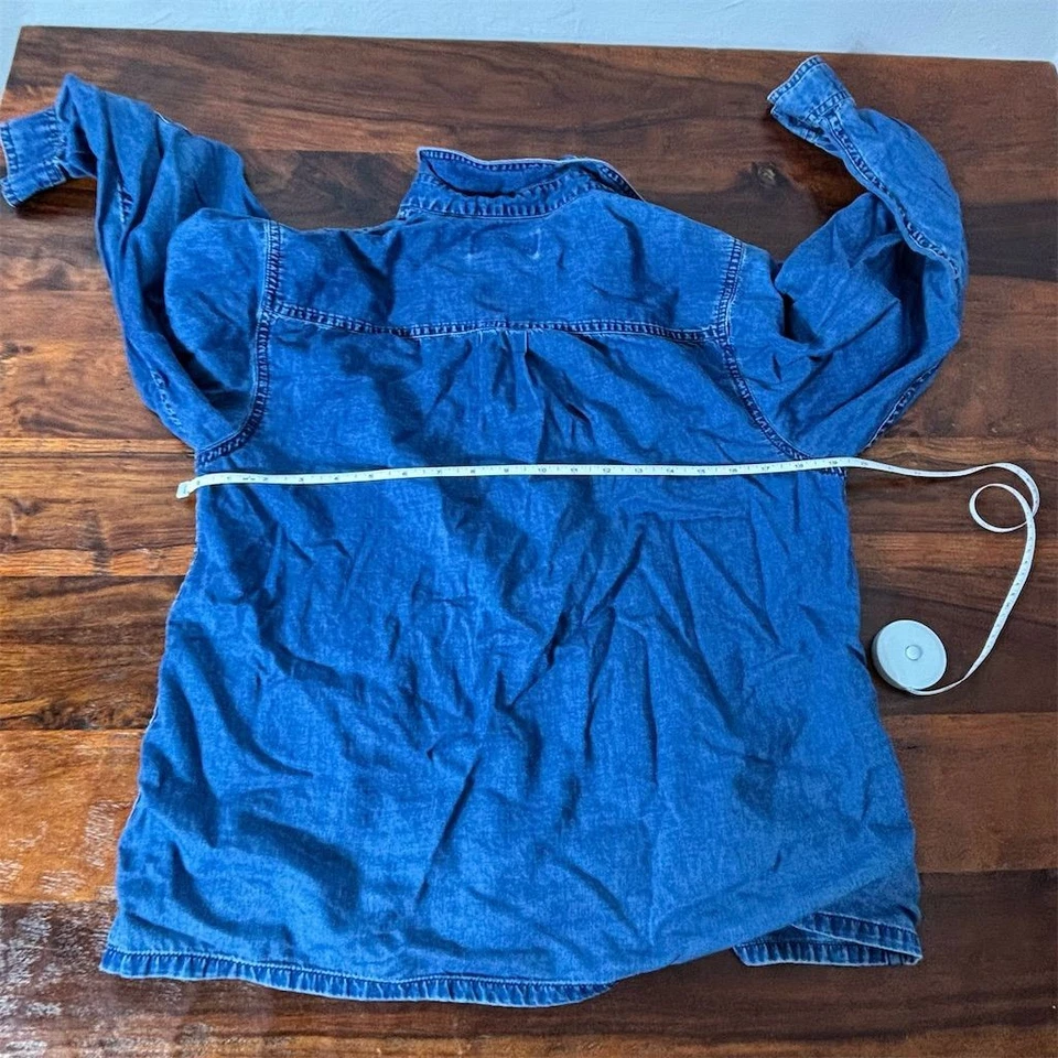 Camisa vaquera vintage bordada floral azul Petite M CLASSIQUES ENTIER para mujer Foto 3 de 4