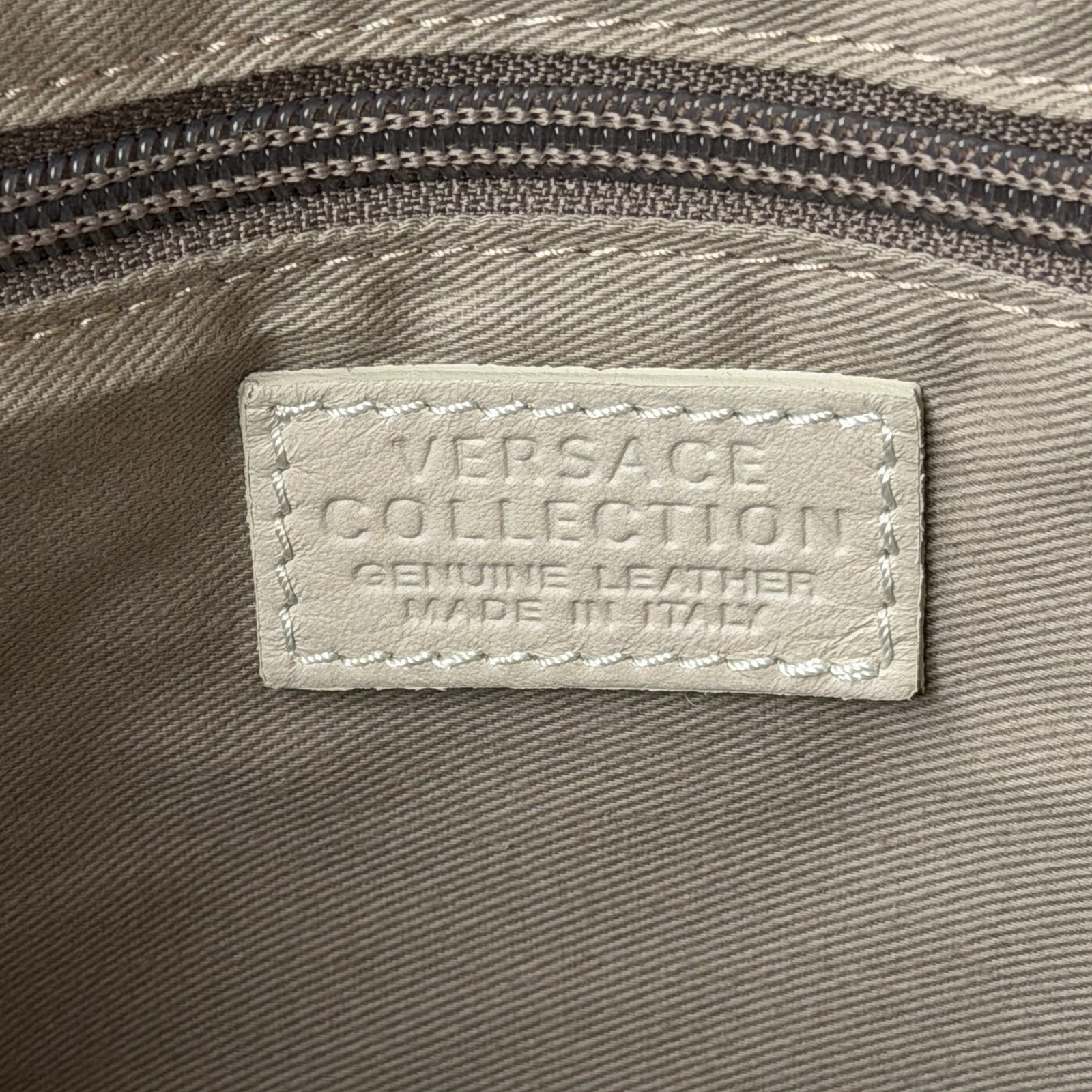 Versace Collection Genuine Leather Python Embossed Satchel Beige Black Purse Bag — image 15