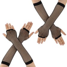 2 Pairs Fingerless Mesh Gloves Fishnet Gloves Long Neon Fingerless Fishnet