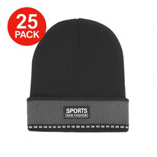 25 Pack Assorted Beanie Hats Fleece Lined Unisex Winter Warm Bulk Lot One Size