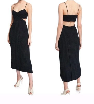 A.L.C Midi Dress Sz 2 Sienna Sleeveless Gemin Pleated Cutout Waist Cocktail NWOT