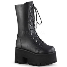 Pleaser Demonia Platform Lace-Up Mid Calf Boots 2 1 4" 3 2" Heel Ashes 105