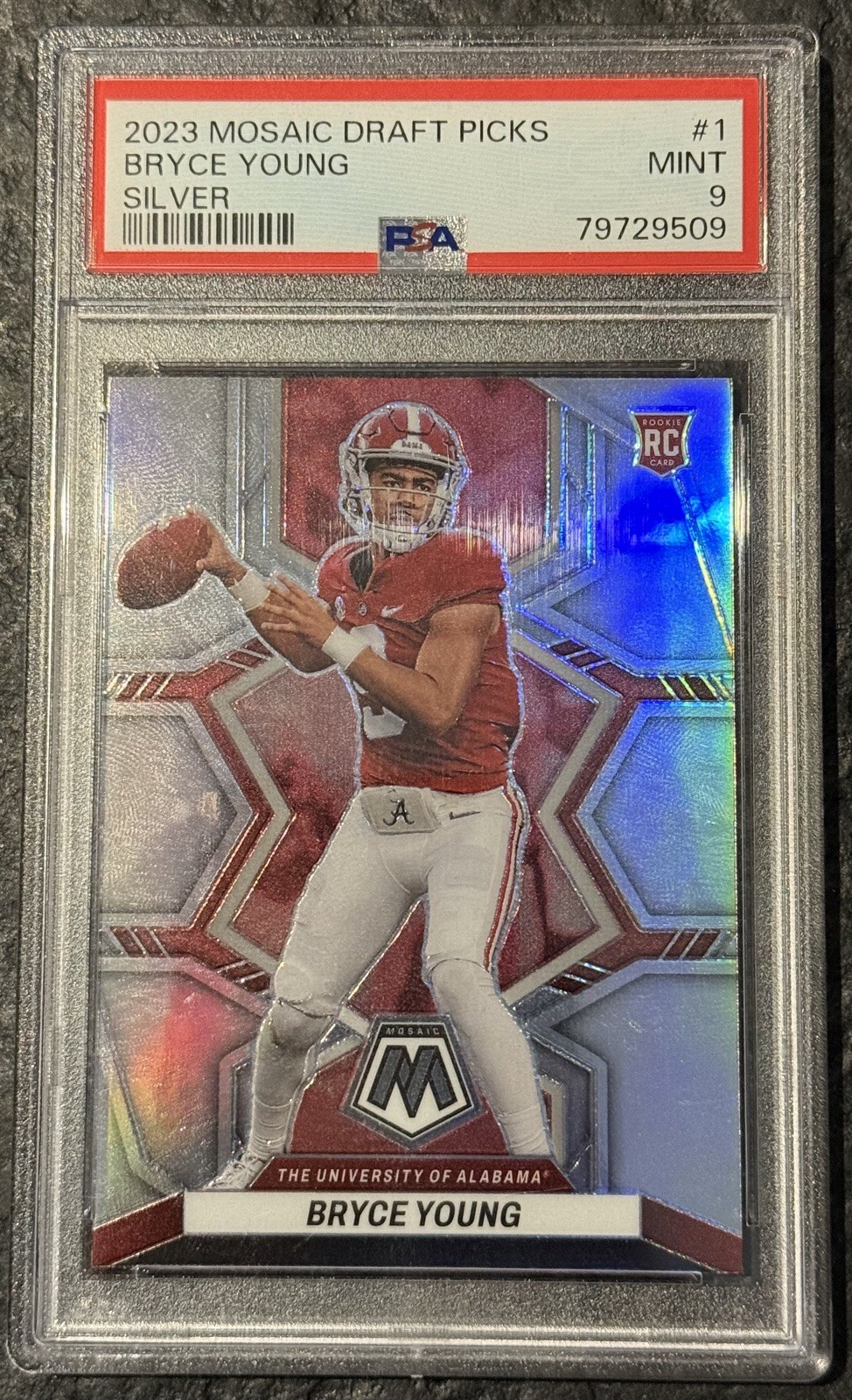 2023 Panini Mosaic Draft Picks Bryce Young RC Silver PSA 9 Alabama #1 Panthers