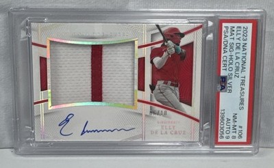 2023 Panini National Treasures Reds Elly De La Cruz /10 Holo Silver PSA 8 Auto 9