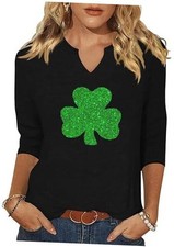 3/4 Sleeve St Patrick's Day Shirts for Women Lucky Irish X-Large Sk-black21