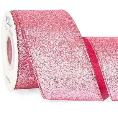 Pink Glitter Wired Ribbon Metallic Edge 21/2 Inch x 10 Yards Christmas Wreath