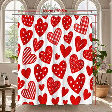 Fun Red Heart Shower Curtain for Kids Bathroom Decor