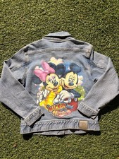 Disney Store Girls Mickey and Minnie Mouse Back Graphic Denim Jacket Size 7/8