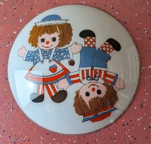 Vintage Raggedy Ann & Andy Glass Ceiling Light Lamp Shade Nursery Children's 13"