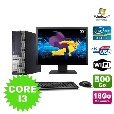 Lot PC Dell Optiplex 990 SFF I3-2120 3.3GHz 16Go 500Go DVD Wifi W7 + Ecran 22" - Photo 1/4