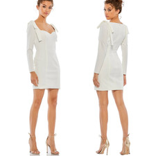 NWT Mac Duggal White Shoulder Long Sleeve Fitted Mini Dress, Size 8 $298 MSRP